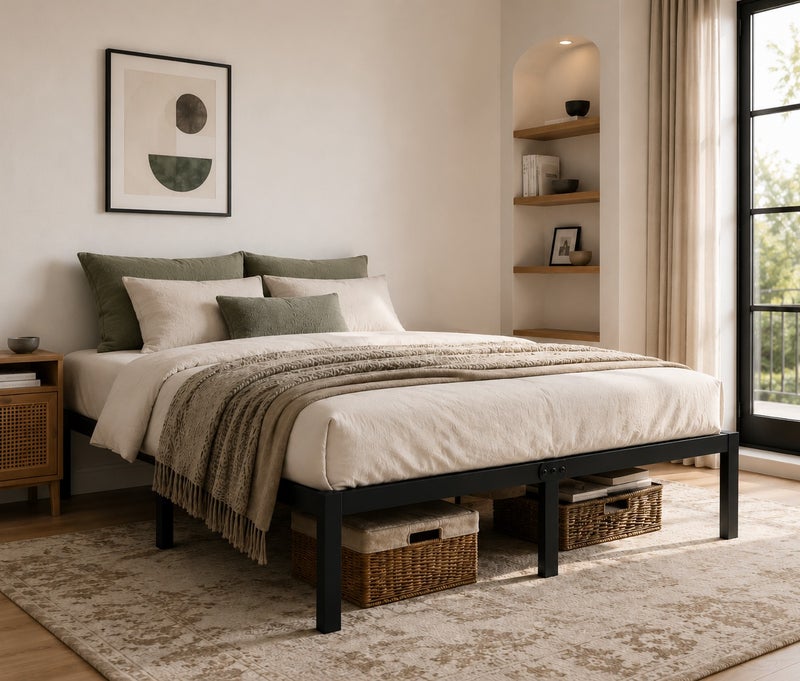 Yanara Metal Platform Bed Frame With Storage Space, 35 CM High, Heavy-Duty Steel Plate, Easy To Assemble, No Box Spring Required—Single/Double/Queen/King Size - Image 1