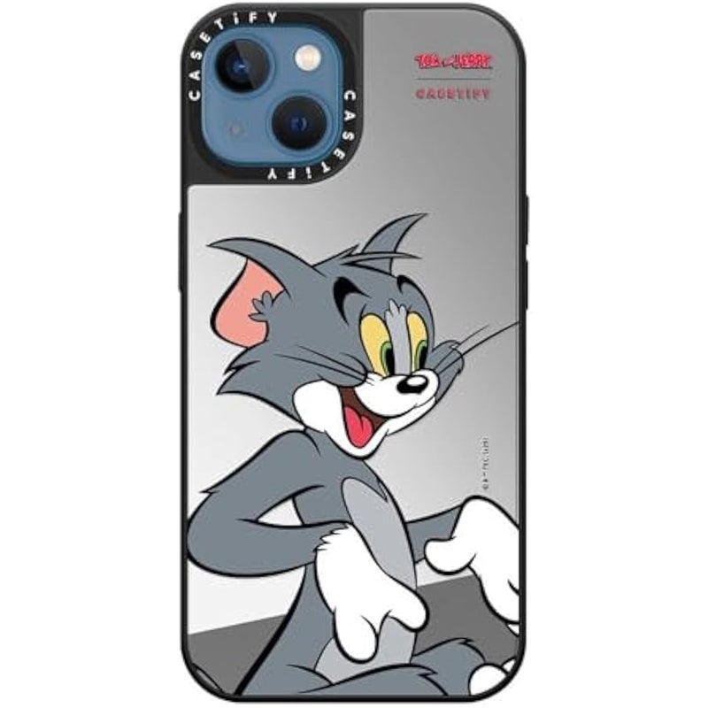 Casetify Mirror Case for iPhone 13 【Tom and Jerry Colab/Reflective / 4.9ft Drop Protection/Compatible with Magsafe】 - Tom Character - Silver on Black - Image 4