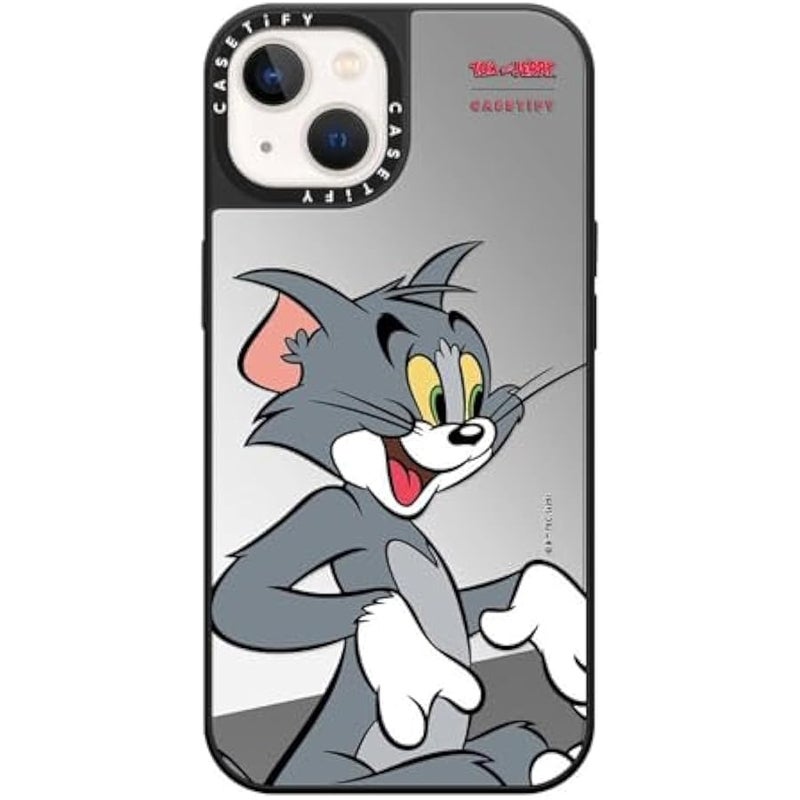 Casetify Mirror Case for iPhone 13 【Tom and Jerry Colab/Reflective / 4.9ft Drop Protection/Compatible with Magsafe】 - Tom Character - Silver on Black - Image 1