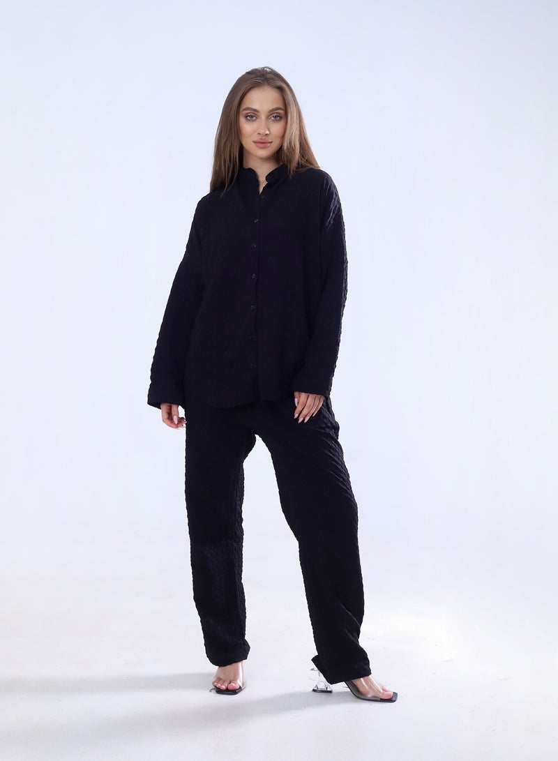 BEBO Women's Solid Long Sleeve Pants Set Free Size Fits Approximately 60-85kg_Black  - Image 1