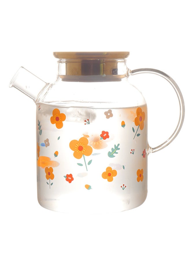 Artistic Glass Cold Water Bottle Cold Water Bottle Set Fruit Juice Scented Tea Fruit Teapot Tea Maker Large Capacity Tea Cup Tray-Color:Sunflower Short Spout Pot-large (stainless Steel Lid) - Image 1