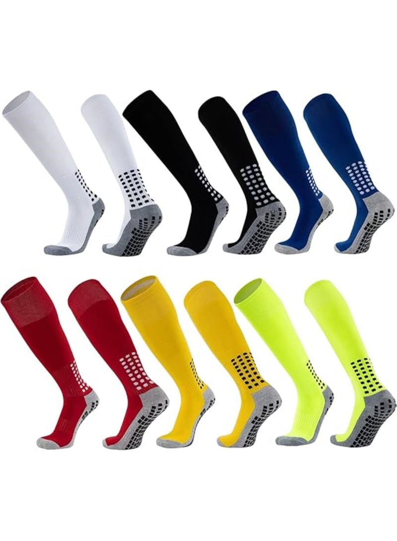 HZYH 6 Pairs Men's Soccer Sock with Grip, Non Slip Sports Socks, Knee High Compression Base Football Basketball Socks - Image 1