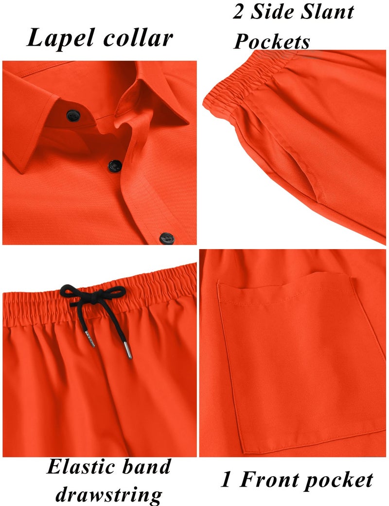 LecGee Men's 2 Piece Casual Beach Outfits Short Sleeve Button Down Shirts Fashion Summer Short Set Tracksuits(Orange,L) - Image 5