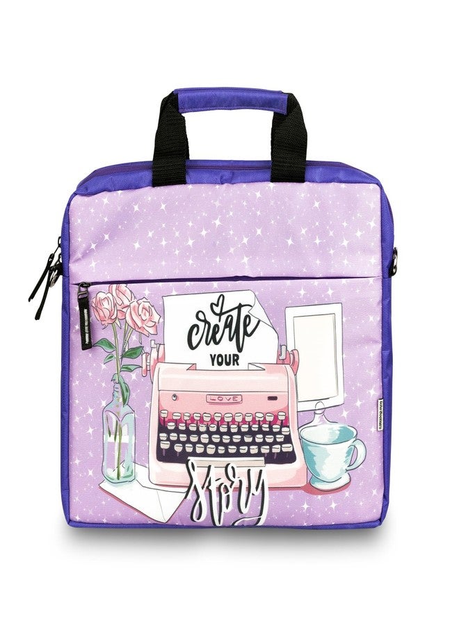 Echo Boomers Love Printed Purple Colour Multi Pocket Sling Laptop Bag with Detachable Strap - Image 1