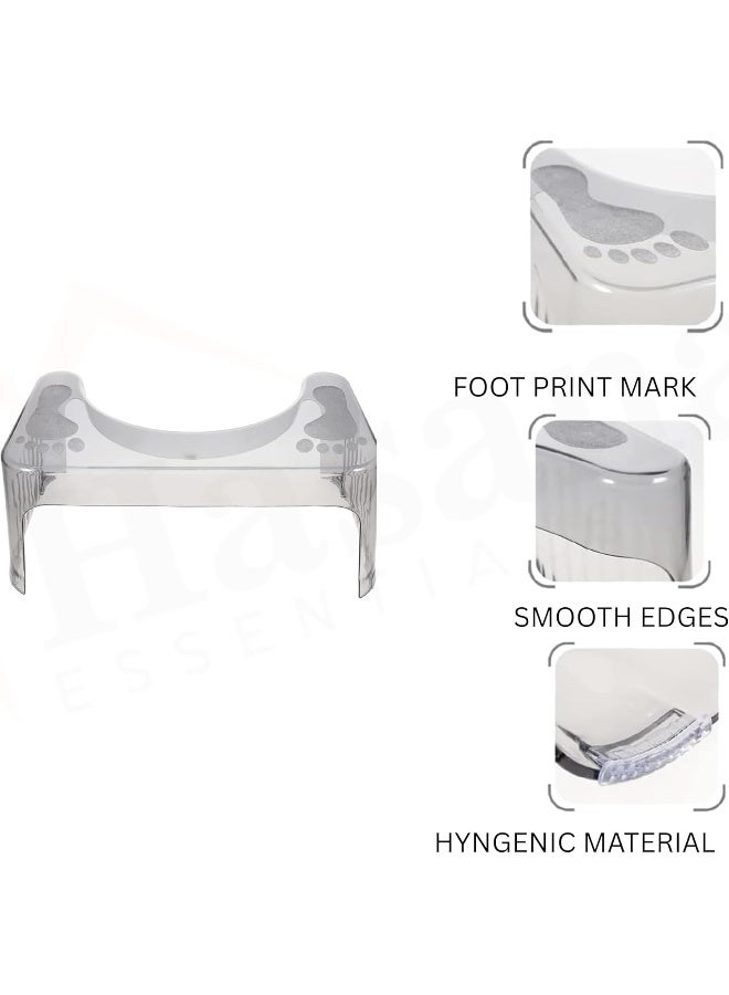 HASANAT ESSENTIALS Essentials Squatting Toilet Stool Non Slip Bathroom Poop Stool for Adults & Kids Modern Clear Design Transparent  - Image 2