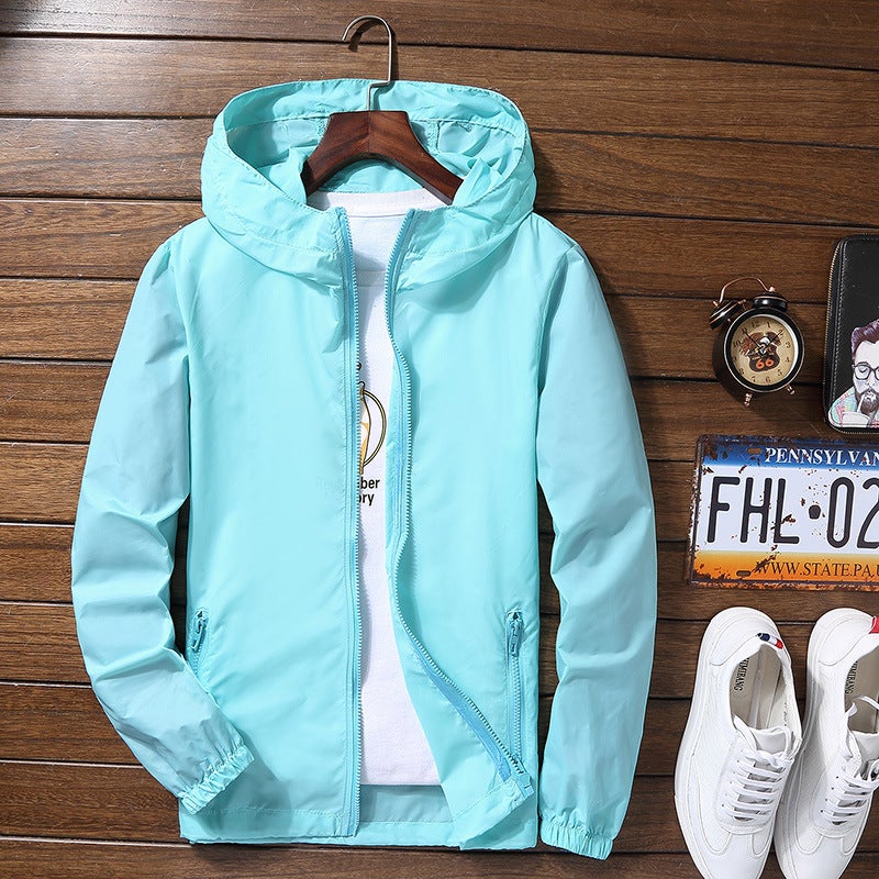 Generic Summer Casual Jacket Mens Oversize Lightweight Couple Windbreaker 613 water Blue 