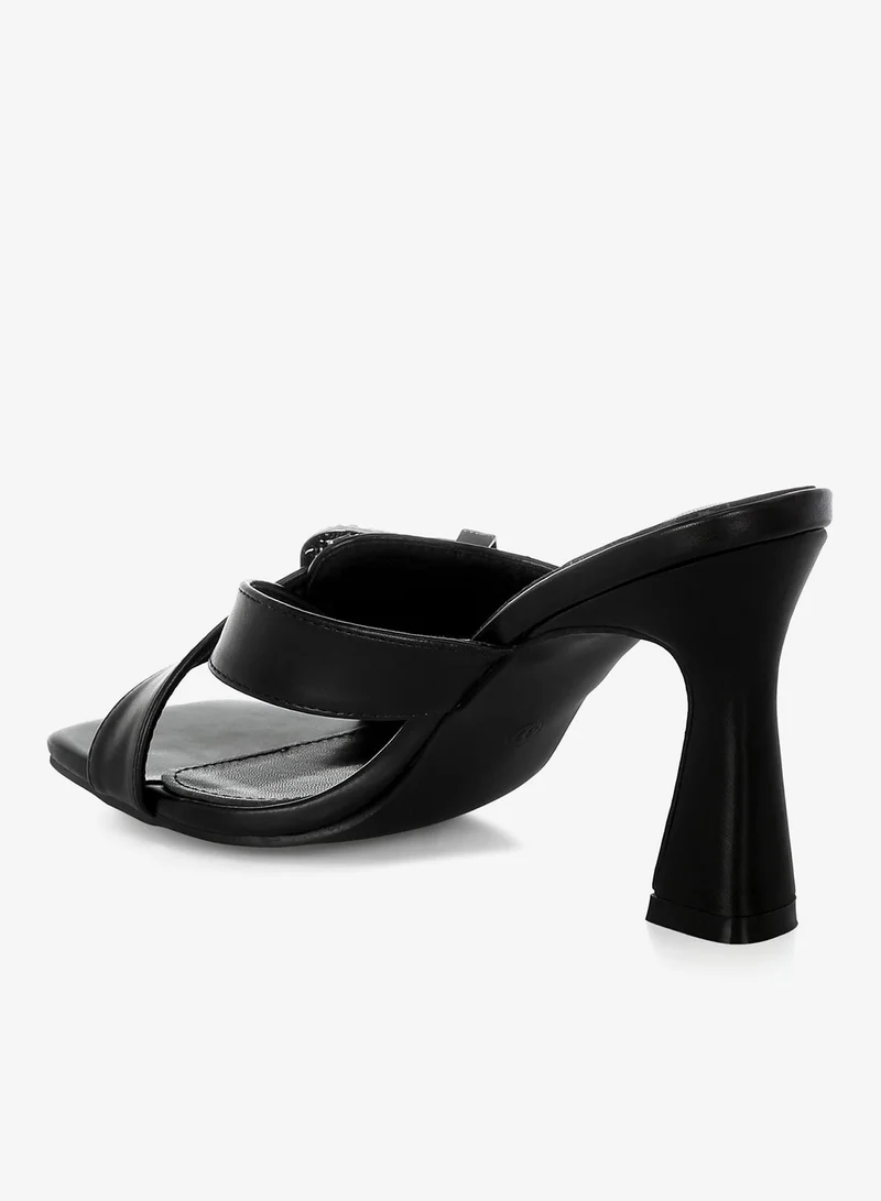 London Rag  Engraved Metallic Buckle Sandals In Black for Women | Best Price UAE