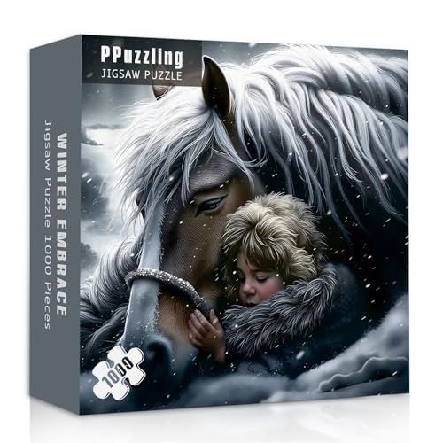 PPuzzling Horse Puzzles 1000 Pieces for Adults Nature Winter Animal Jigsaw Puzzles Difficult Snowy Girl Puzzle as Home Wall Art - Image 1