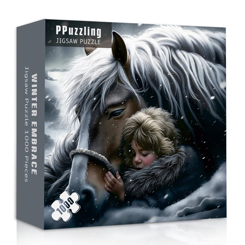 PPuzzling Horse Puzzles 1000 Pieces for Adults Nature Winter Animal Jigsaw Puzzles Difficult Snowy Girl Puzzle as Home Wall Art - Image 3
