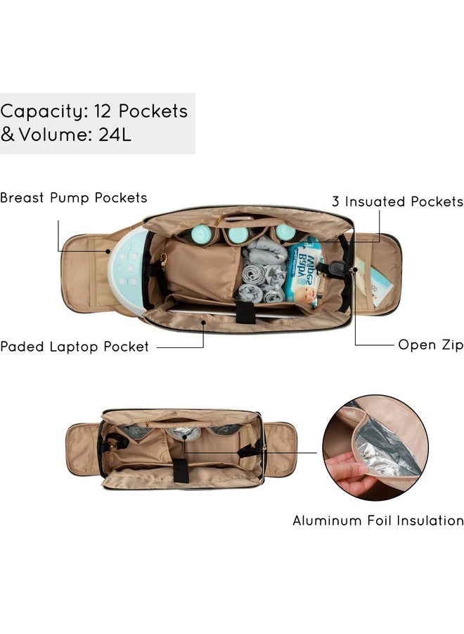 mommore Breast Pump Bag Diaper Tote Bag with 15 Inch Laptop Sleeve Fit Most Breast Pumps Like Medela, Spectra S1,S2, Evenflo - Image 2
