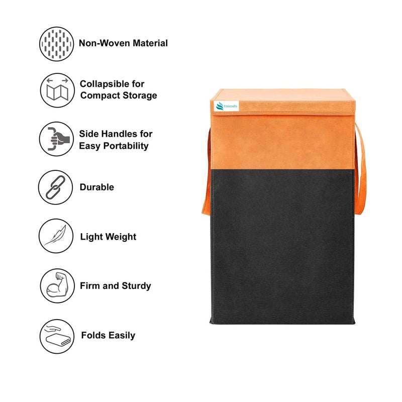 Unicrafts Laundry Basket Laundry Bag for Clothes 68 L With Lid Durable and Collapsible Laundry storage Bag with Side Handles Foldable Laundry Bin for Dirty Clothes Pack of 1 Pc OrangeBlack - Image 3