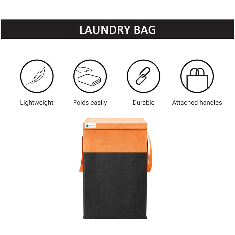 Unicrafts Laundry Basket Laundry Bag for Clothes 68 L With Lid Durable and Collapsible Laundry storage Bag with Side Handles Foldable Laundry Bin for Dirty Clothes Pack of 1 Pc OrangeBlack - Image 4