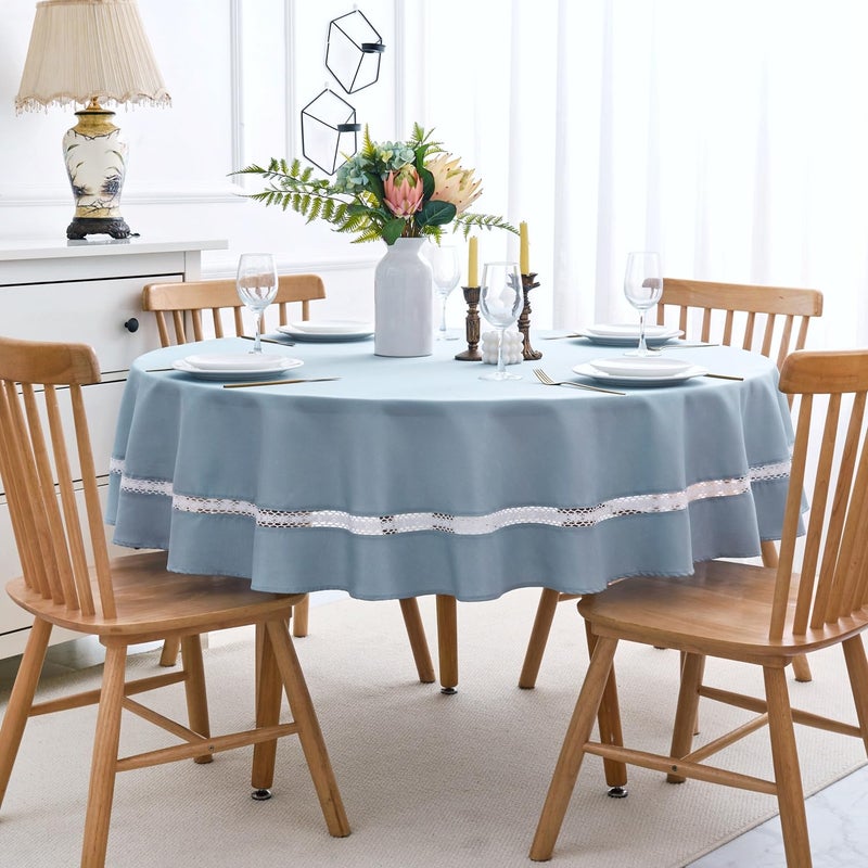 EHouseHome Heavy Duty Fabric Tablecloth with White Lace-Waterproof/Wrinkle Free/Stain Resistant/Oil Proof-for Dining,Indoor&Outdoor,Wedding,Holiday,Blue Fog,Round 70Inch - Image 2