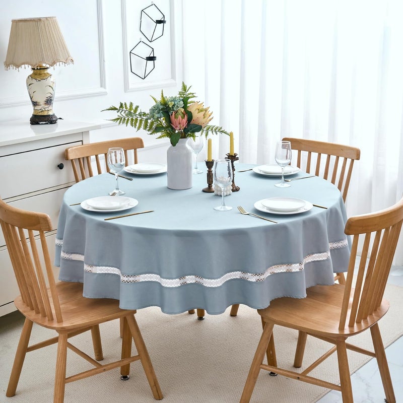 EHouseHome Heavy Duty Fabric Tablecloth with White Lace-Waterproof/Wrinkle Free/Stain Resistant/Oil Proof-for Dining,Indoor&Outdoor,Wedding,Holiday,Blue Fog,Round 70Inch - Image 3