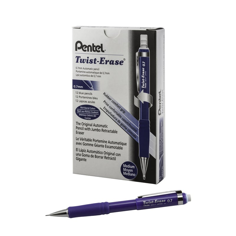 Pentel قلم رصاص ميكانيكي بنتل تويست-إيريز III، (0.7 مم)، برميل أزرق بحري - Image 1