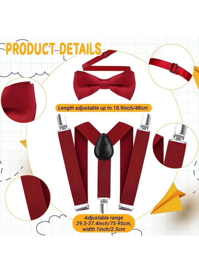 Yanbuny Old Man Costume Accessories 1920s Gangster Set with Hat Suspender Bow Tie Glasses Mustache and Eyebrows for Granpa Dress Up (Wine) - Image 3