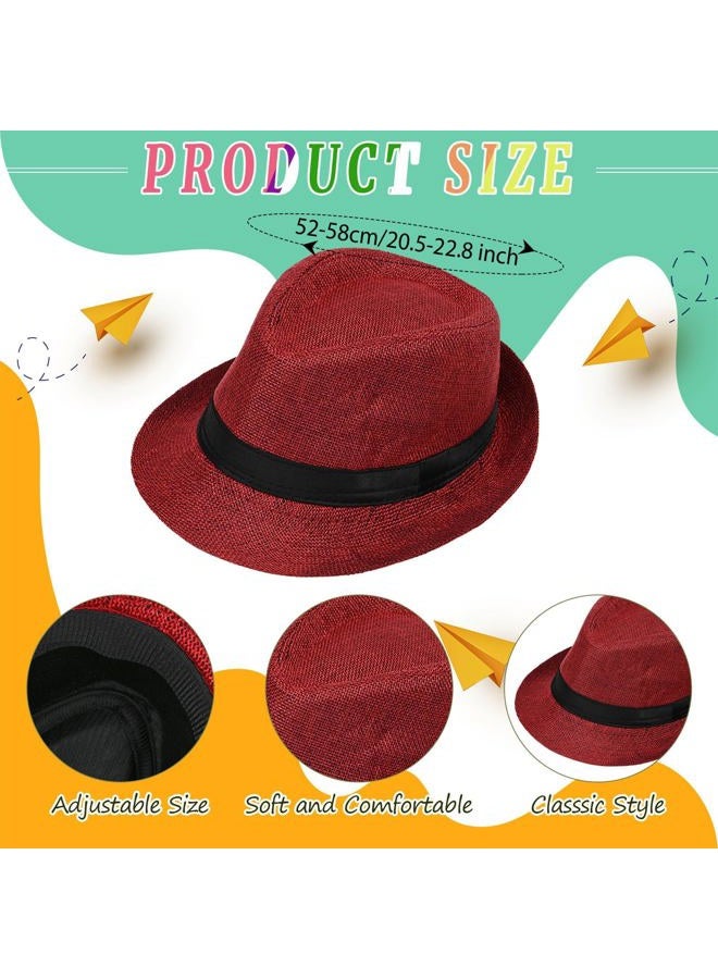 Yanbuny Old Man Costume Accessories 1920s Gangster Set with Hat Suspender Bow Tie Glasses Mustache and Eyebrows for Granpa Dress Up (Wine) - Image 2