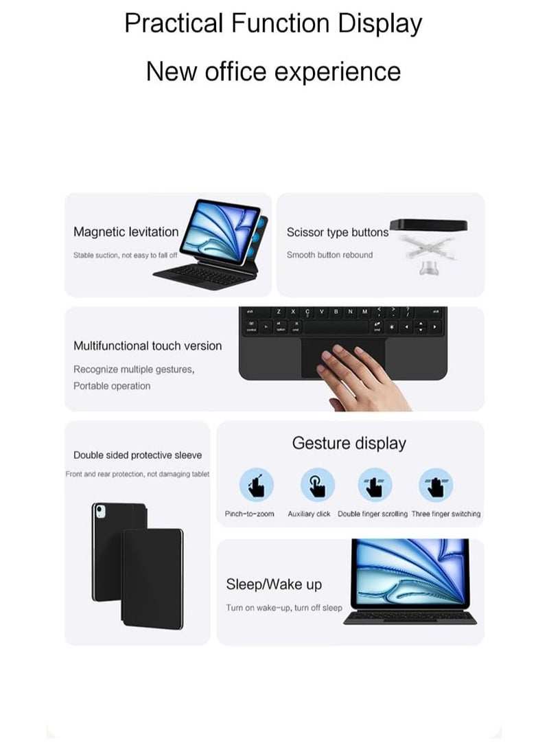 Arabic and English Compatible with IPad Pro 13 Inch 2024 (M4, 7th Gen),Magnetic Touchpad Keyboard Case with Auto Sleep/Wake - Image 3