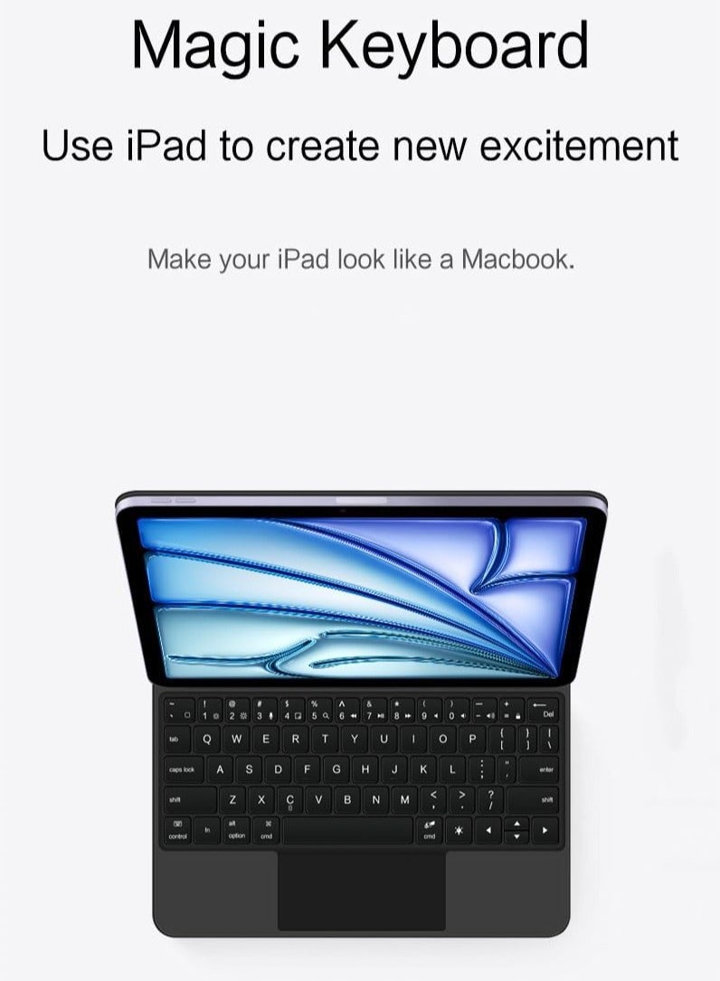 Arabic and English Compatible with IPad Pro 13 Inch 2024 (M4, 7th Gen),Magnetic Touchpad Keyboard Case with Auto Sleep/Wake - Image 2