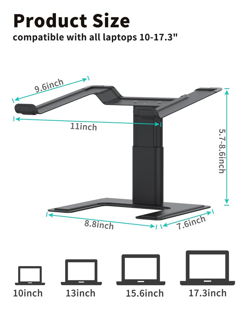 ALASHI Laptop Stand for Desk, Computer Stand Adjustable Height, Ergonomic Notebook Laptop Riser, Aluminum Metal Holder Compatible with 10 to 17.3 Inches Notebook PC Computer, Black - Image 2