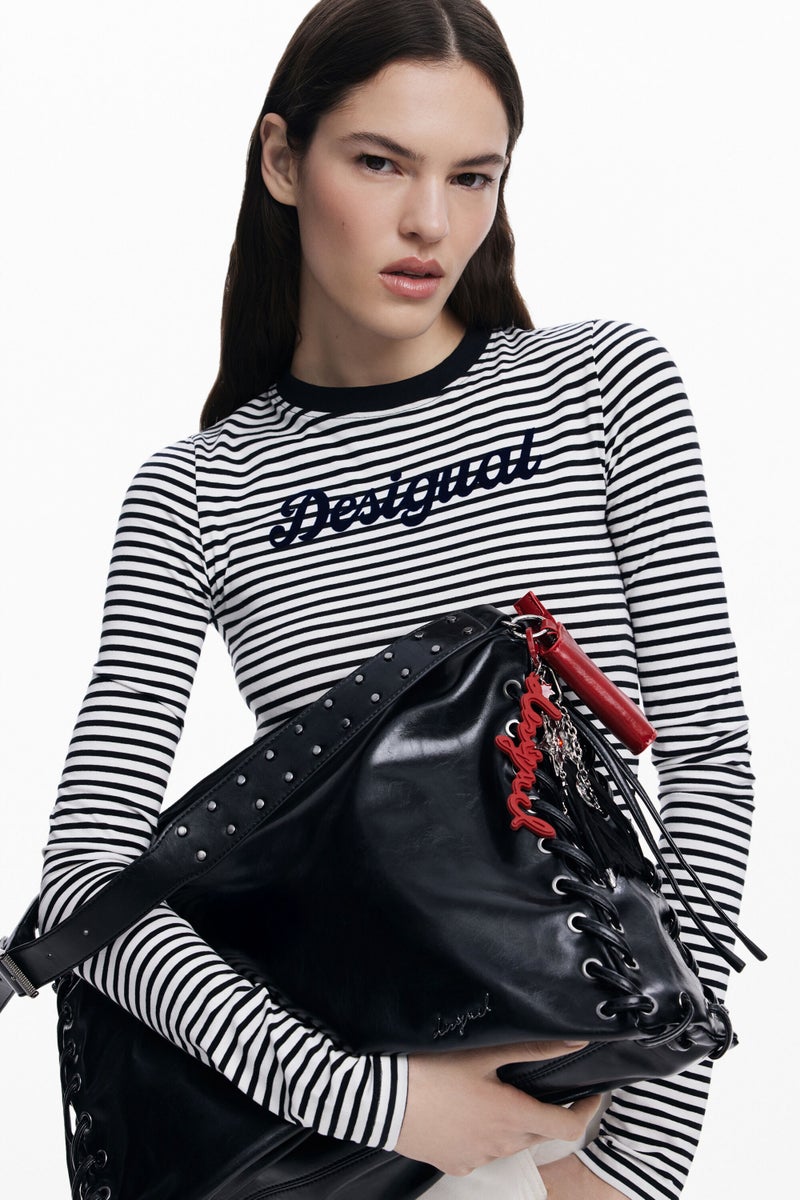 DESIGUAL Bolso de hombro en tejido efecto piel con acabado brillante - Image 2