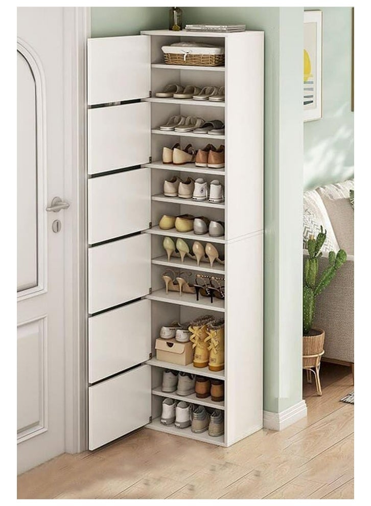 NKX Rack Shoe Narrow Space Saving Entryway Small Unite White Dust Proof With Multiple Drawers - Image 1