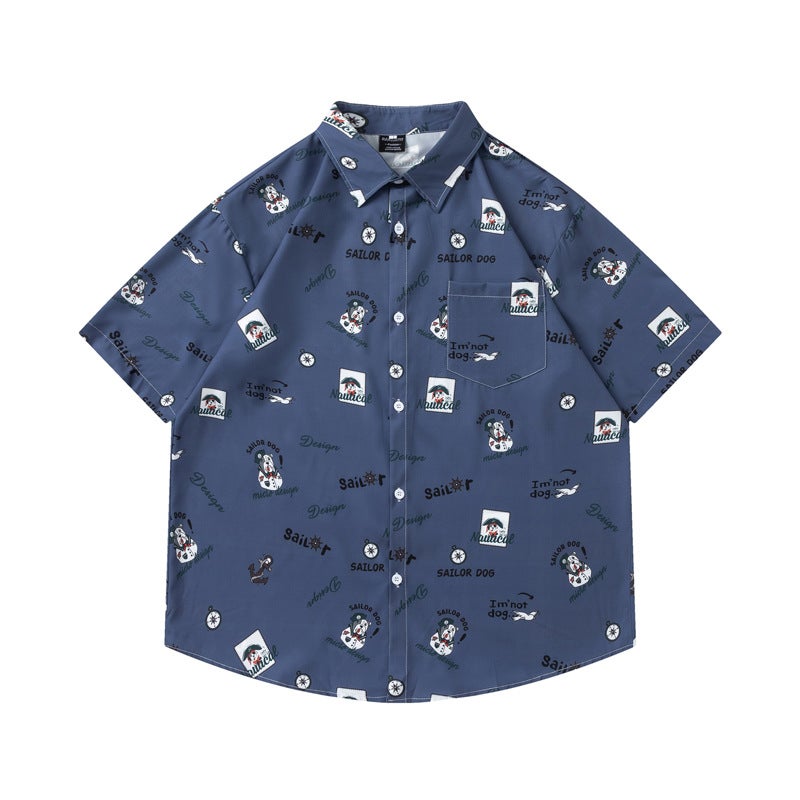 Guangzhou Cartoon Animal Flower Shirt Men And Women Trend Design Sense Loose Casual Short Sleeve Shirt - Image 1