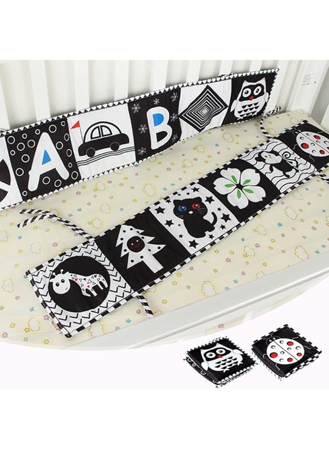 MiniMe High-Contrast Crib Bumper Strips | 0–6 Months | Black & White | Cotton & Velvet | 8 Panels & Foam Padding & Fabric Ties & Machine Washable & Stimulates Educational Visual Development - Image 2