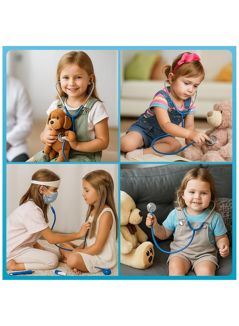 مخطوطات سماعة الطبيب الحقيقية ذات الرأس المزدوج للأطفال، لعب دور الأطفال والاستماع إلى هدايا لعبة نبضات القلب الوظيفية - أزرق - Image 3