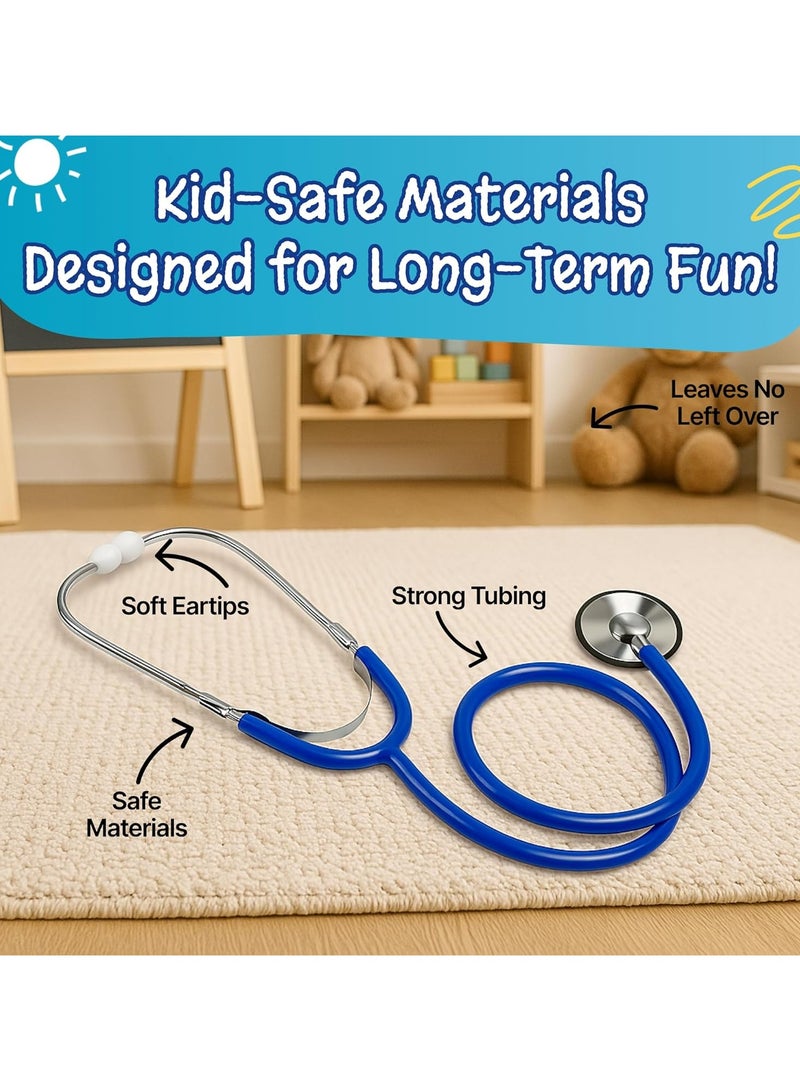 مخطوطات سماعة الطبيب الحقيقية ذات الرأس المزدوج للأطفال، لعب دور الأطفال والاستماع إلى هدايا لعبة نبضات القلب الوظيفية - أزرق - Image 5