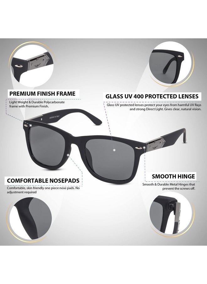 Elegante ELEGANTE Metal Hinges Heavy UV Protected Glass Lens Square Sunglasses for Men (C1 - Black)  - Image 5