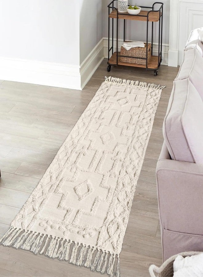 Uphome Boho Hallway Runner Rug 2'x 6', Beige Cotton Washable Kitchen Rug Runners with Tassels, Hand Woven Western Entryway Runner Rugs, Morrocan Accent Throw Carpet for Hallways Bedroom Bathroom - Image 5
