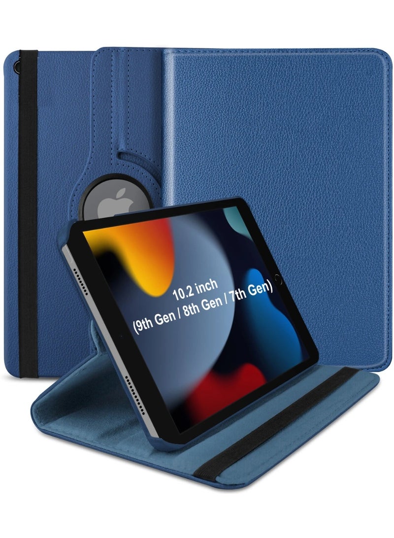 YoYoTech 360° Rotating Case for iPad 9 2021(9th Gen) iPad 8 2020(8th Gen) / iPad 7 2019(7th Gen)10.2 in Case Flip Cover with Multi Viewing Angles Stand | Pencil Holder | Heat Dissipation | TPU Back cover- Blue - Image 1