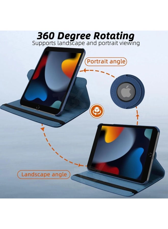 YoYoTech 360° Rotating Case for iPad 9 2021(9th Gen) iPad 8 2020(8th Gen) / iPad 7 2019(7th Gen)10.2 in Case Flip Cover with Multi Viewing Angles Stand | Pencil Holder | Heat Dissipation | TPU Back cover- Blue - Image 2