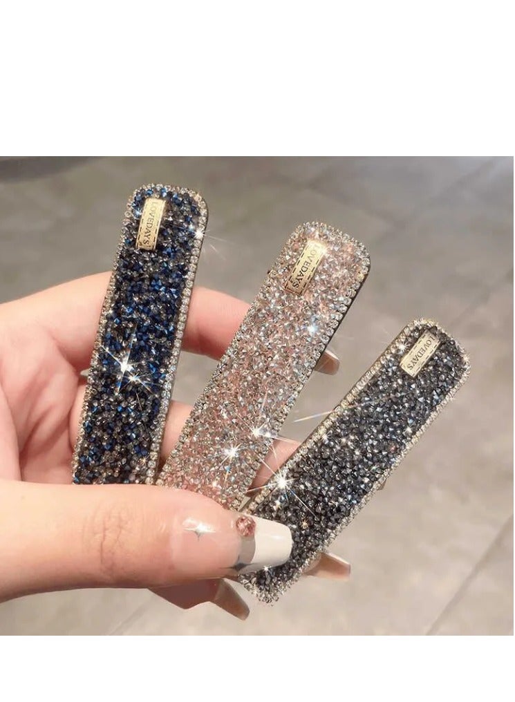 دبوس شعر كوري مرصع بأحجار الراين للنساء مع غرة جانبية مشبك شعر غطاء رأس 2025 مشبك مستقيم جديد عالي الجودة - Image 1