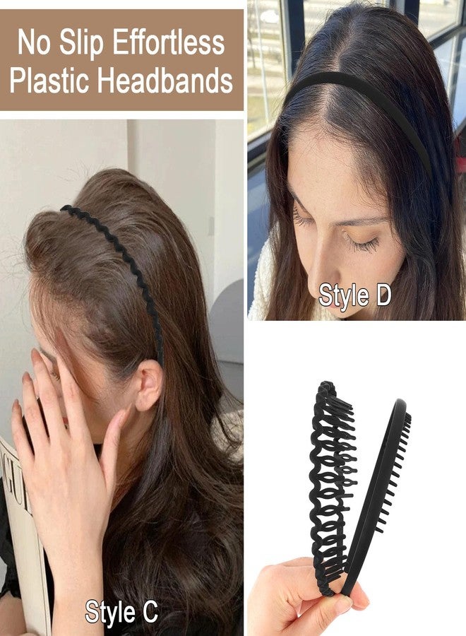 CIEHER 8PCS Zig Zag Claw Comb Headbands, Flex No Pressure Headbands, Plastic Hair Bands with Teeth (Black) - Image 3
