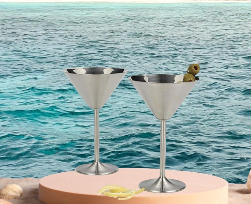Proniks Stainless Steel Cocktail Martini Glasses Pack of 2 Metal Martini Goblets Shatterproof Cocktail Glasses High End Wine Drinking Cup Beverages Cup for Banquet Wedding Party Bar and restorent - Image 1