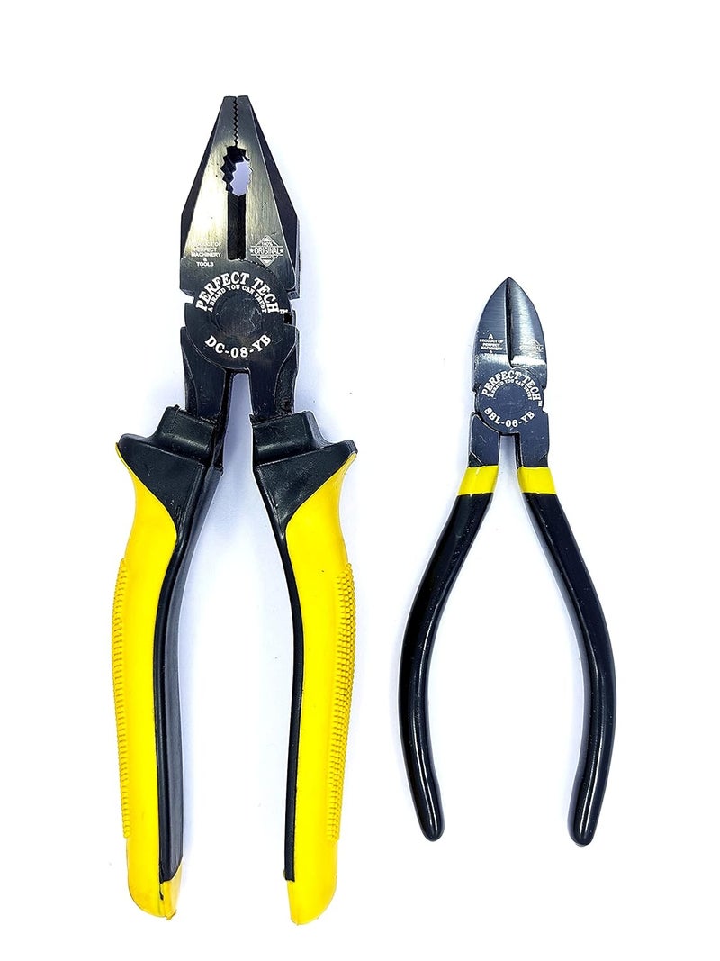 PERFECT TECH Combination Cutting Plier | Cutting Plier | Anti-Rust Properties For Gripping | Industrial & Plumber Hand Tools | Pliers For Home Tool Kit | Double Dip Set Tools (DC-08-YB & SBL-06-YB) - Image 1