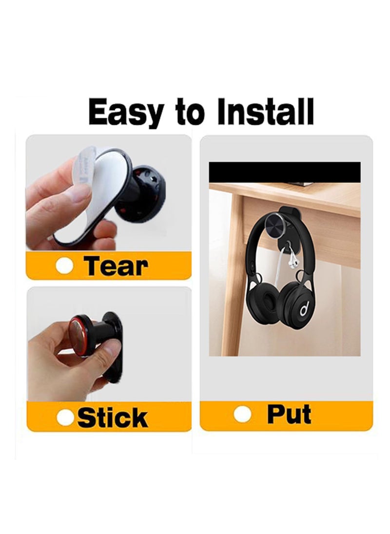 Excefore - Headphone Stand with Hanger Hook, Headphone Hanger  Wall Hooks with Strong Adhesive, Adjustable Stretch Headphones Stand for Universal Gaming Headset, Black - Image 1
