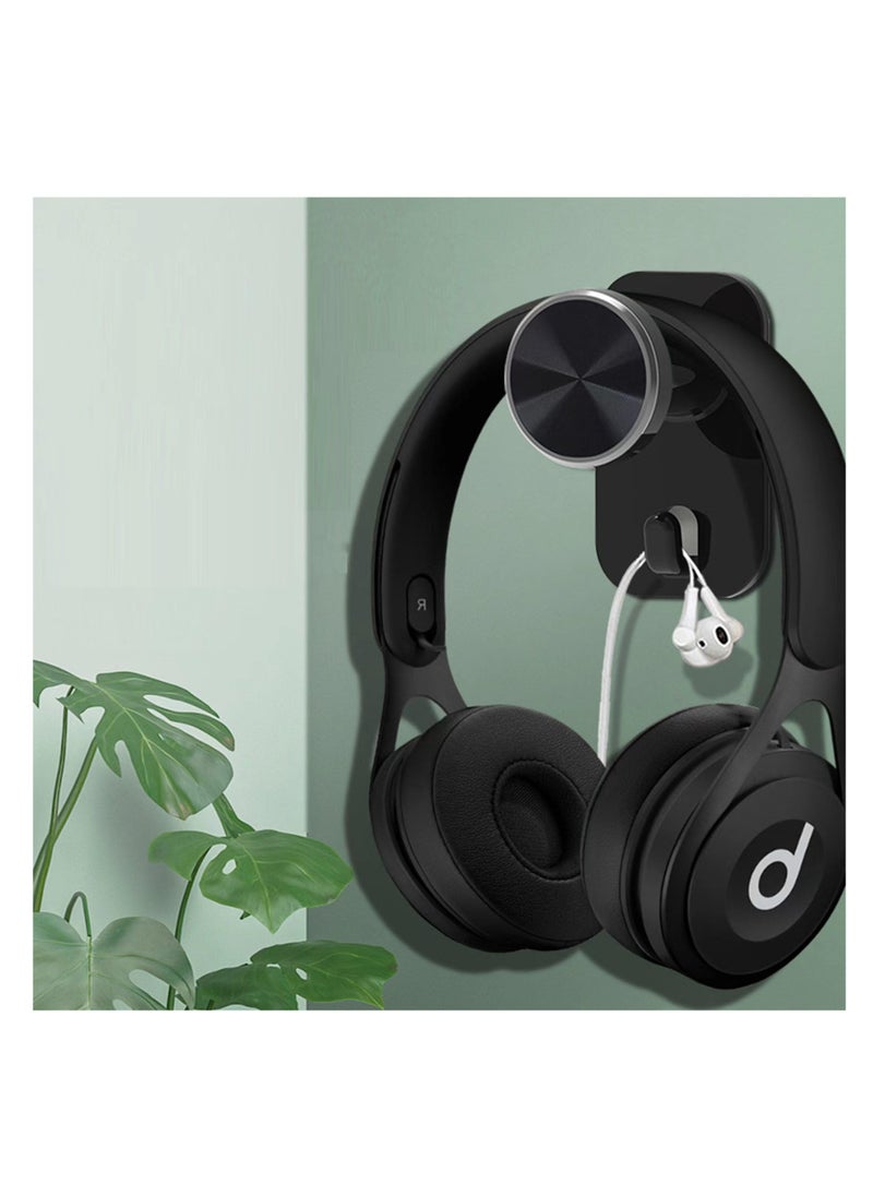Excefore - Headphone Stand with Hanger Hook, Headphone Hanger  Wall Hooks with Strong Adhesive, Adjustable Stretch Headphones Stand for Universal Gaming Headset, Black - Image 1