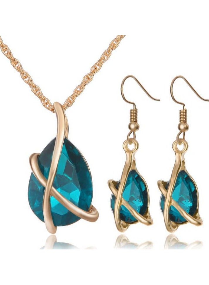 Goolsky Blue Crystal Jewelry Set – Elegant Necklace & Earrings for Women, Icy Chic Bridal & Party Gift