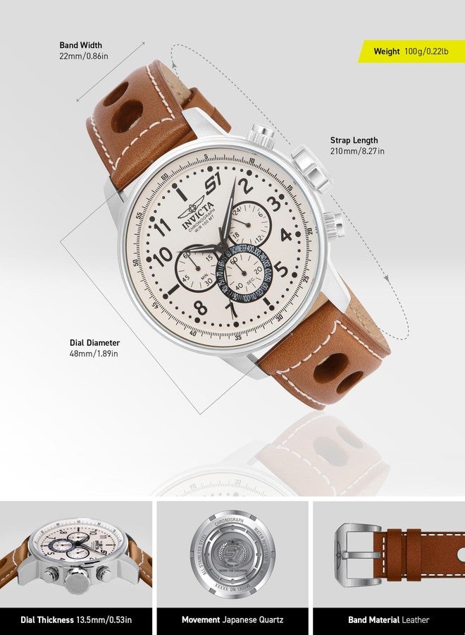 INVICTA Men's S1 Rally 48mm Stainless Steel and Brown Leather Chronograph QuartzWatch, Brown (Model: 16009) - Image 3