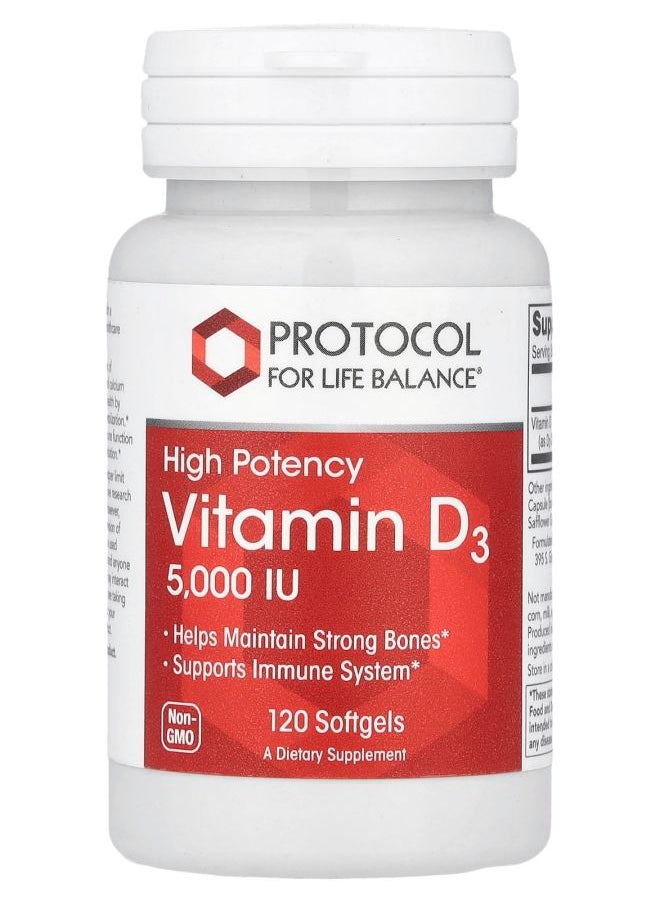 Protocol For Life Balance Vitamin D3 High Potency 5000 IU 120 Softgels 