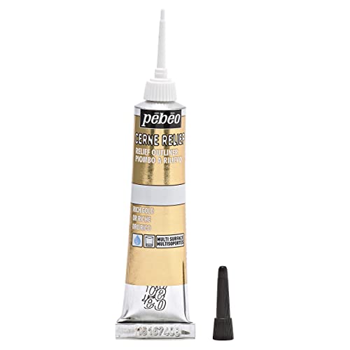Pebeo Vitrail, Cerne Relief Dimensional Paint, 20 ml Tube with Nozzle - Rich Gold, 0.67 Fl Oz (Pack of 1) - Image 4