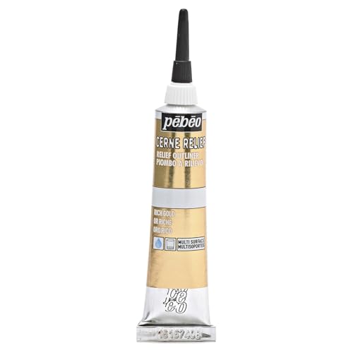Pebeo Vitrail, Cerne Relief Dimensional Paint, 20 ml Tube with Nozzle - Rich Gold, 0.67 Fl Oz (Pack of 1) - Image 3