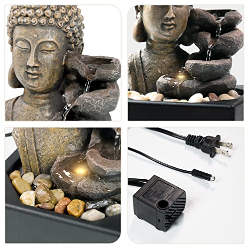 Ferrisland Tabletop Waterfall Fountain Indoor - Buddha Water Fountains 4-Tier Tabletop Waterfall of Zen Meditation Buddha Fountain with LED Warm Light for Office Home and Bedroom Desktop Decor - Image 3