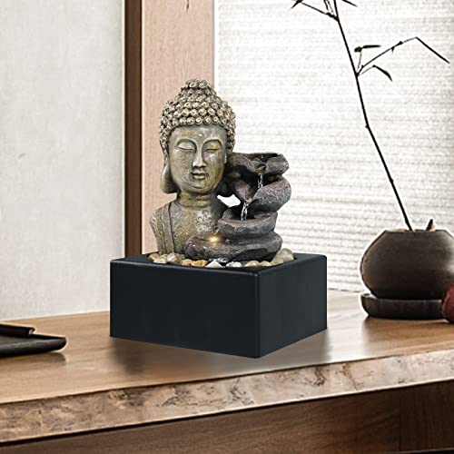 Ferrisland Tabletop Waterfall Fountain Indoor - Buddha Water Fountains 4-Tier Tabletop Waterfall of Zen Meditation Buddha Fountain with LED Warm Light for Office Home and Bedroom Desktop Decor - Image 5
