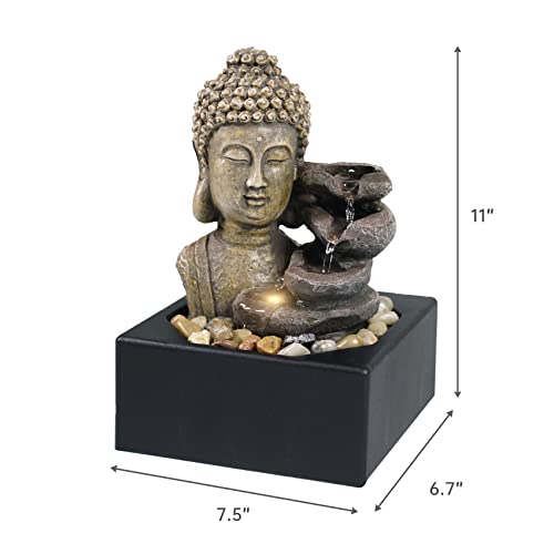 Ferrisland Tabletop Waterfall Fountain Indoor - Buddha Water Fountains 4-Tier Tabletop Waterfall of Zen Meditation Buddha Fountain with LED Warm Light for Office Home and Bedroom Desktop Decor - Image 2