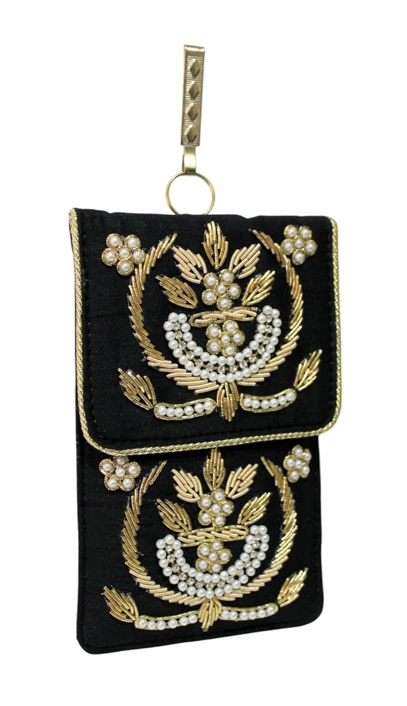 MILAN'S CREATION Exclusive Mobile Pouch Zardozi Hand Embroidery With Waist Clip Hook & Sling Chain (removable) | Ladies Women’s Handbag Wallet Sling Purse | Party Wedding Festival Giveaways Gift | - Image 2