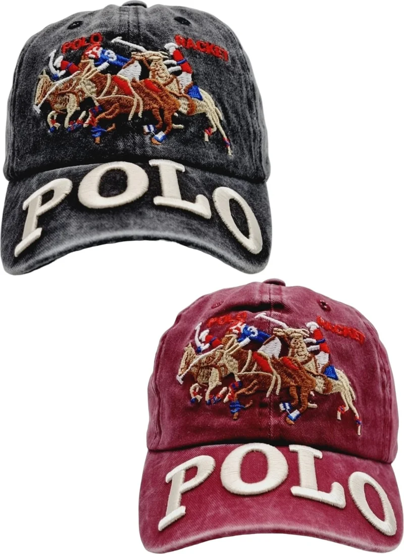 تيزجيلسين Children 8-16 Years Old Adjustable Polo Embroidered Cotton Hat Set of 2